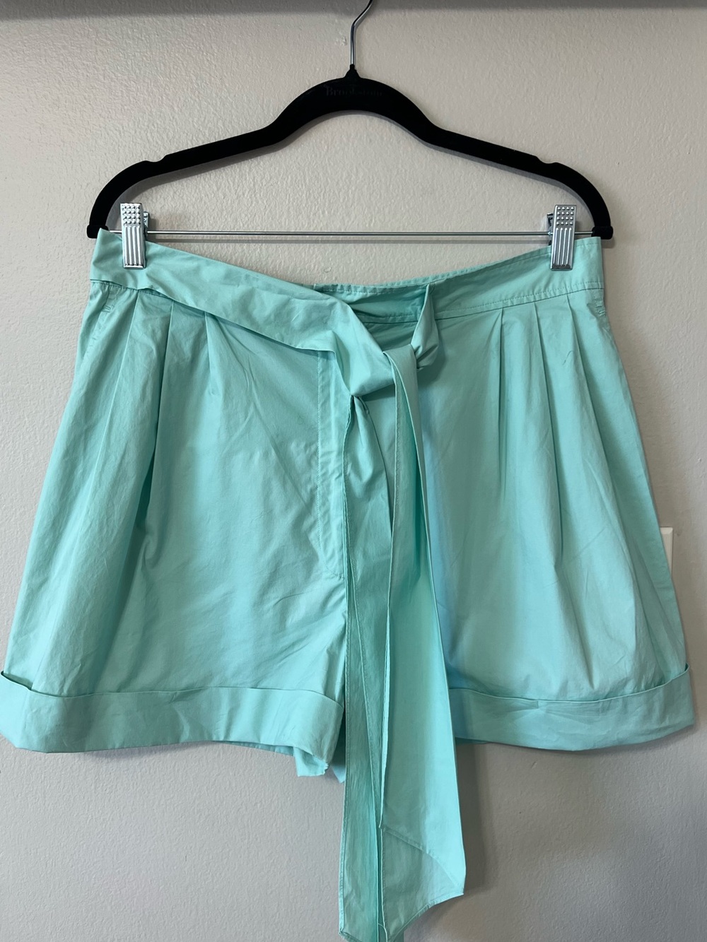 Moschino Cheap and Chic Shorts Sz 8 Aqua Blue Cotton Tie Waist High Rise